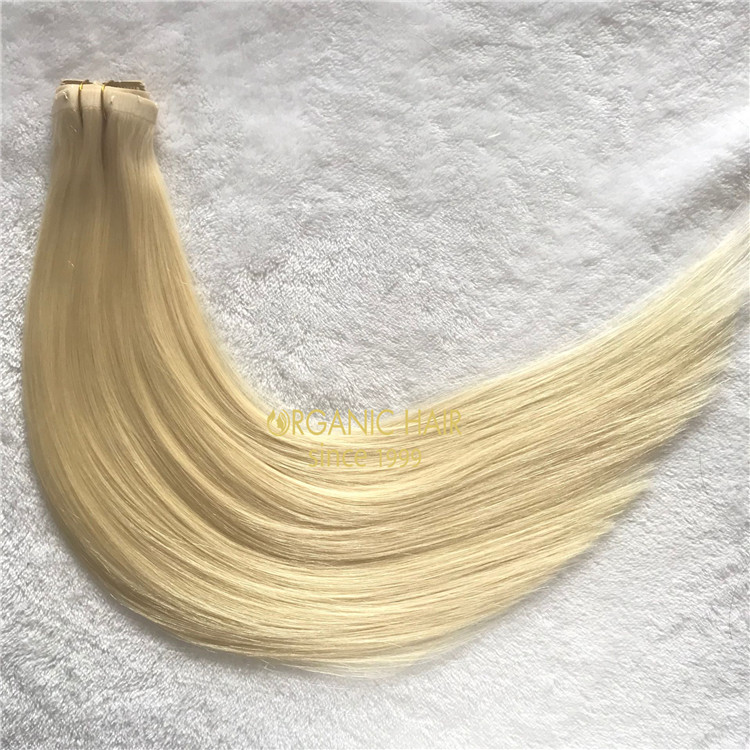 Custom pu skin weft with clip best cuticle intact hair extensions A199